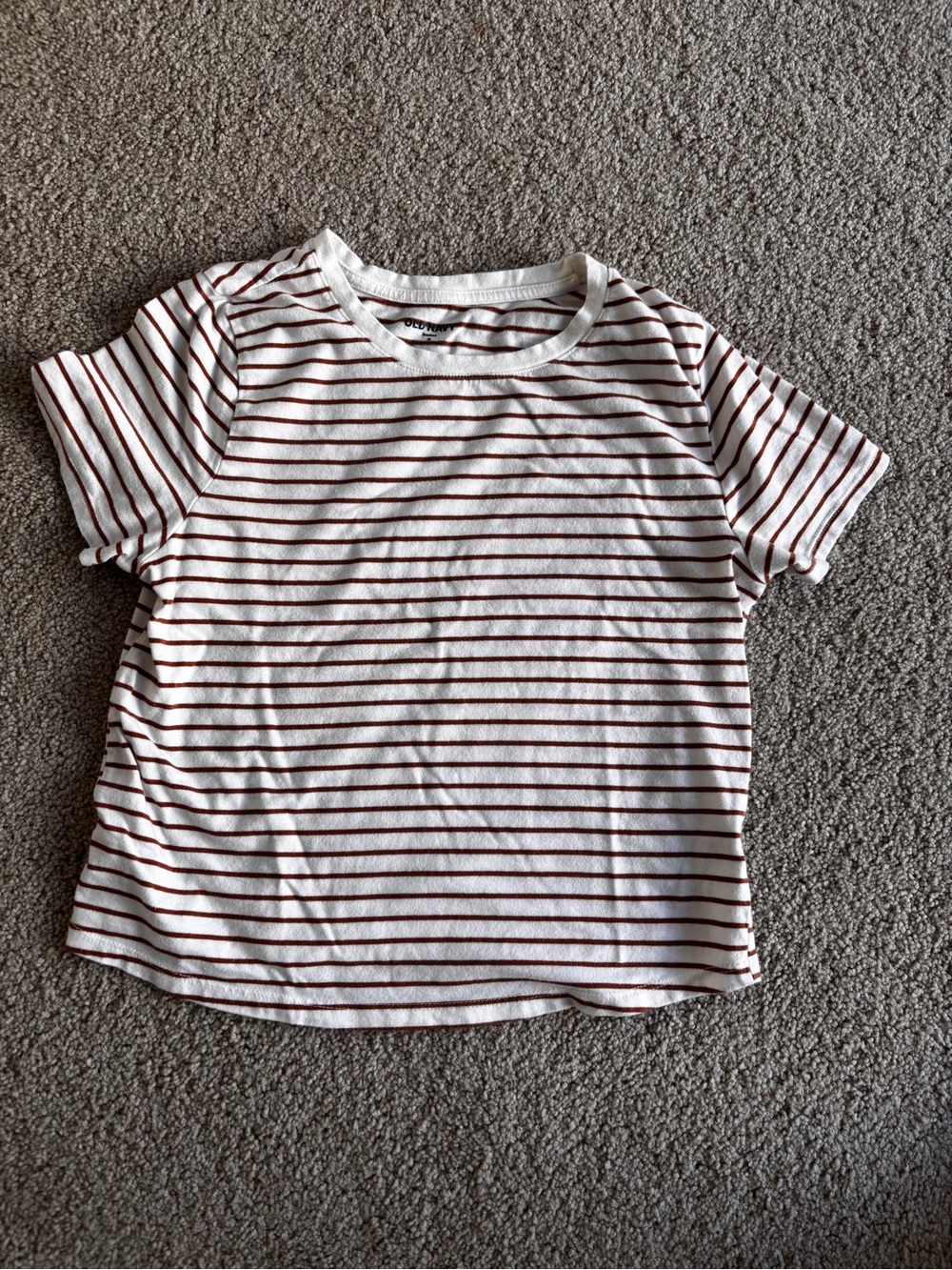 Women’s White & Brown Striped Short Sleeve Tee